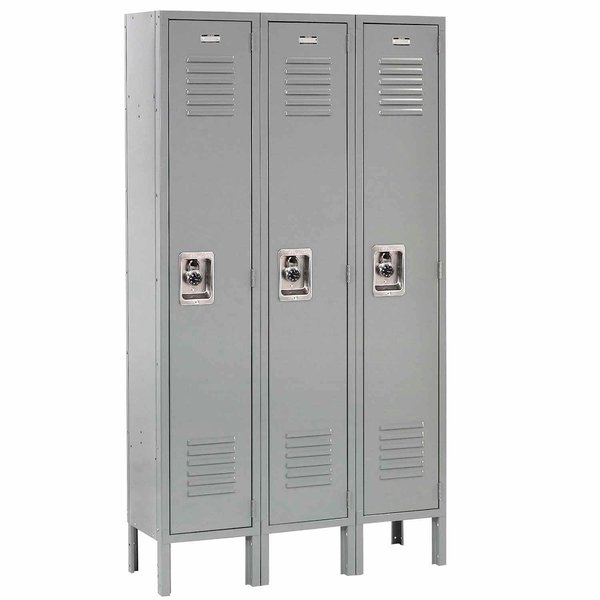 Global Industrial Single Tier Locker, 12x18x72, 3 Door Unassembled, Gray 254120GY